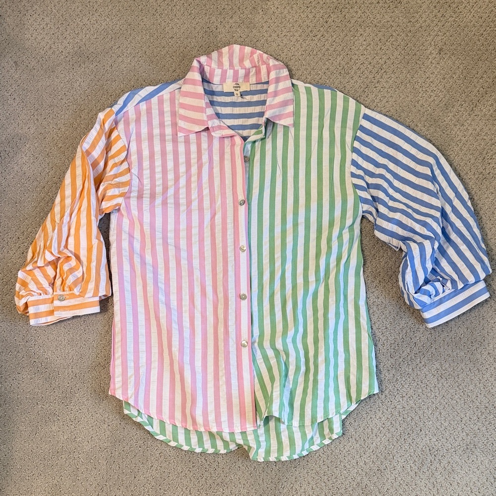 entro Multicolor Striped Button-Down Shirt - Pink, Green, Blue, Orange